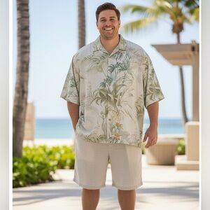 Tommy Bahama 100% Silk Palm Print Hawaiian Shirt Big & Tall 3XB Shirt Hanger28.